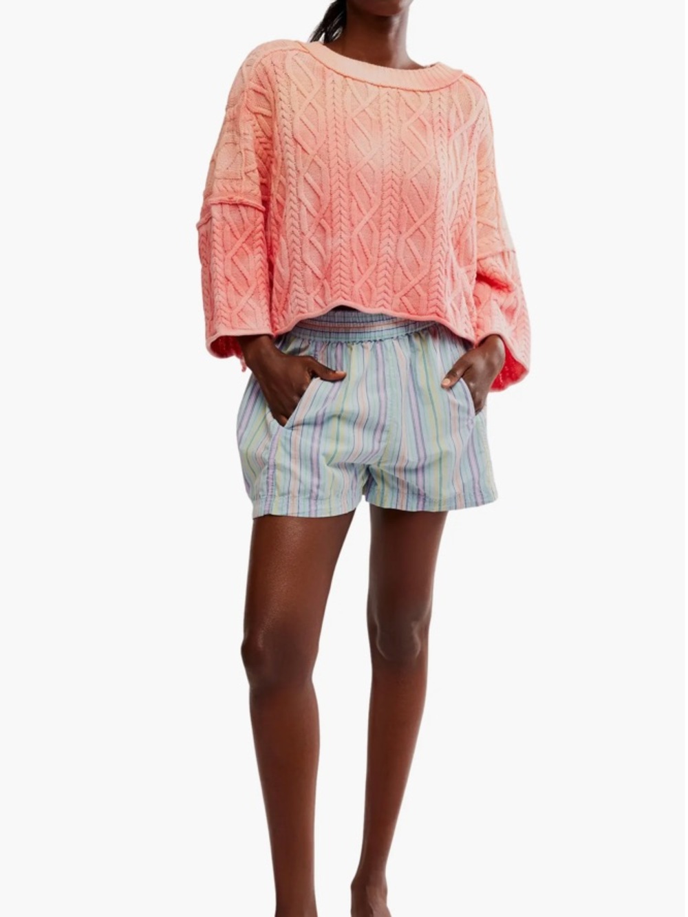 FREE PEOPLE GET FREE STRIPED PULL ON SHORTS